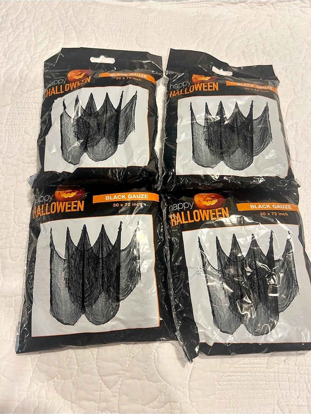 Lot Of 4 Happy Halloween Black Gauze Cloth Halloween Decor 30"x72" New